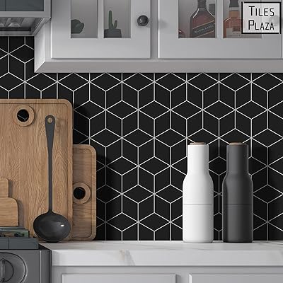 tiles plaza 菱形防溅板瓷砖适用于厨房即剥即贴,石材复合自粘瓷砖